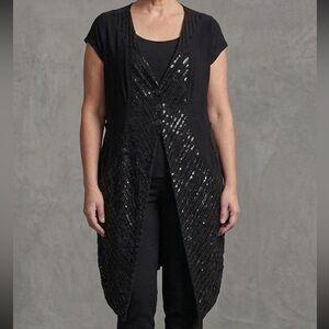 Black Sequin-Striped Duster Cardigan